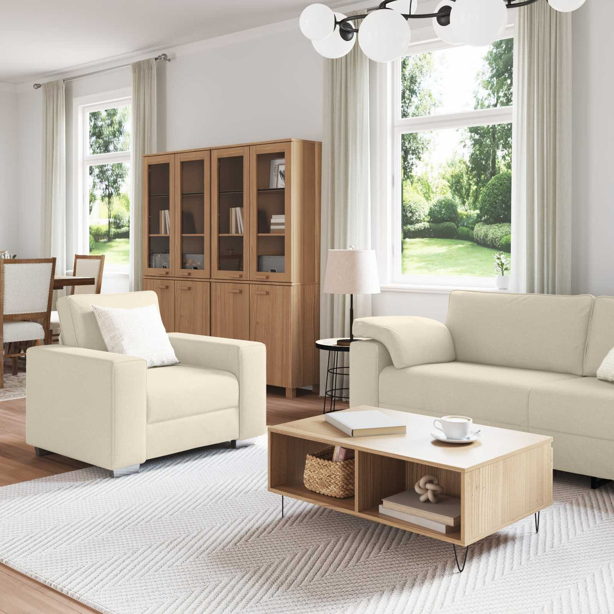 Sofa 2 pcs Bež 219 x 80 x 82 cm Platnasta tkanina