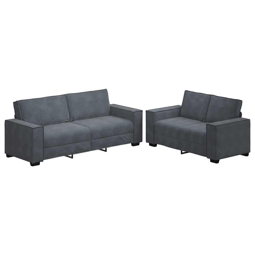 Dvodijelni set sofa s jastucima, tamno sivi baršun