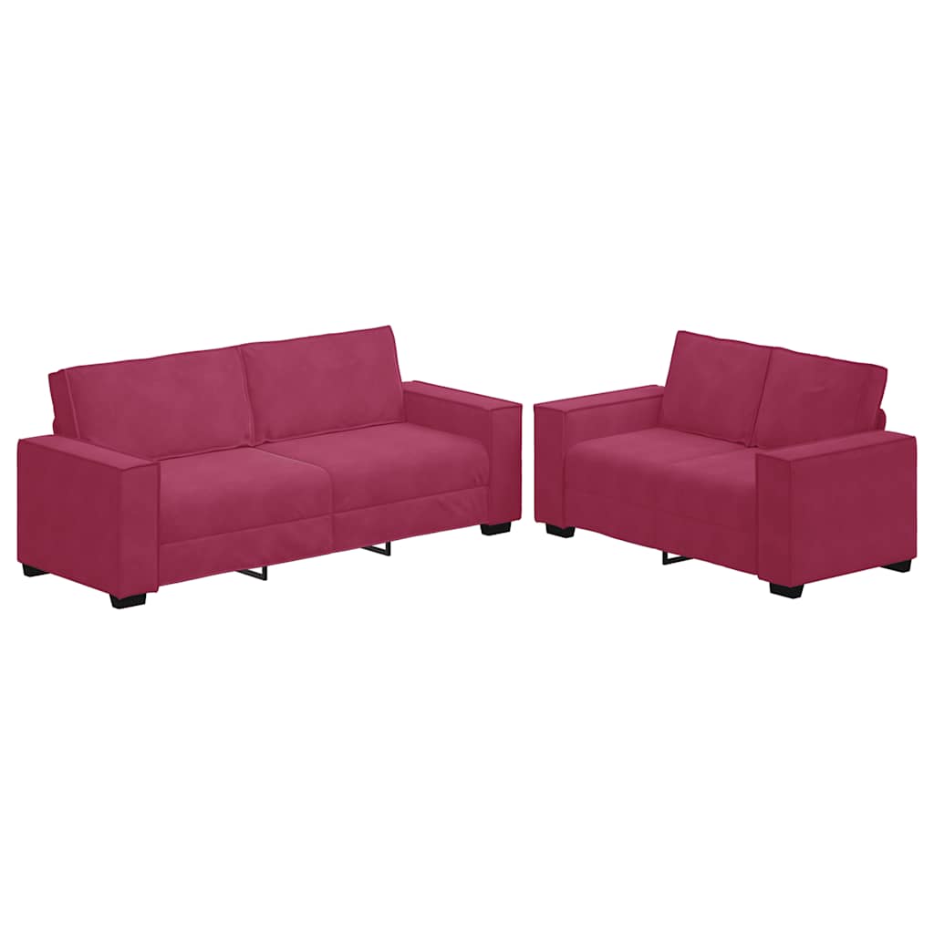 Dvodijelni set sofa s jastucima, vinsko crveni baršun