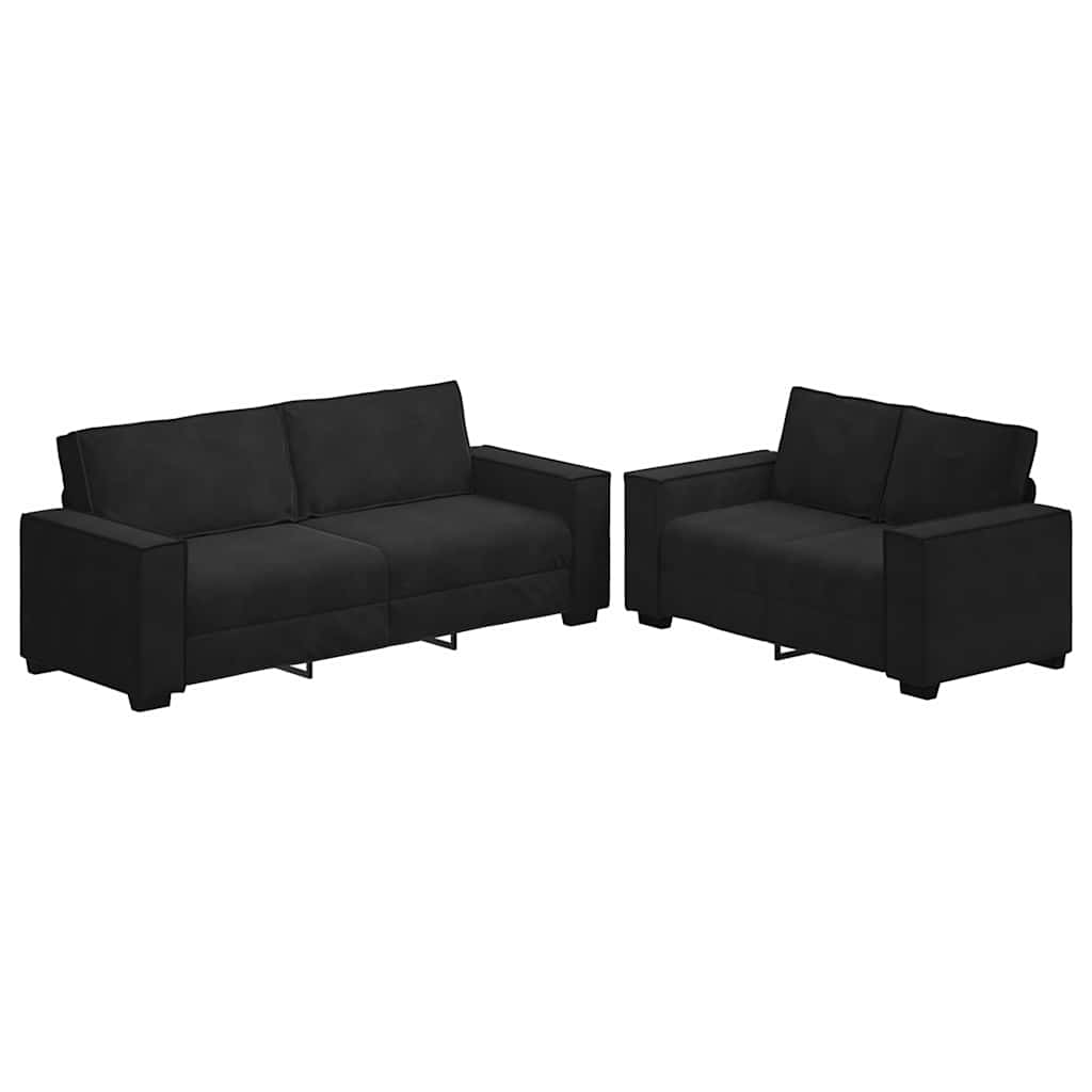 Dvodijelni set sofa s jastucima, crni baršun