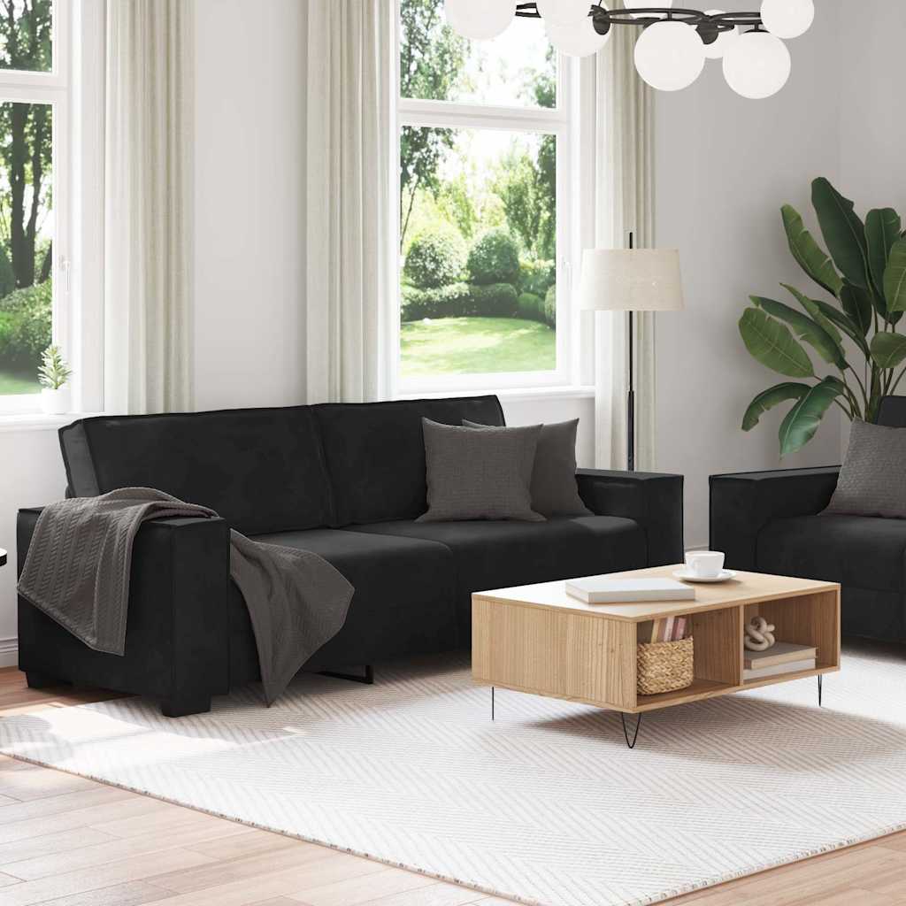Dvodijelni set sofa s jastucima, crni baršun