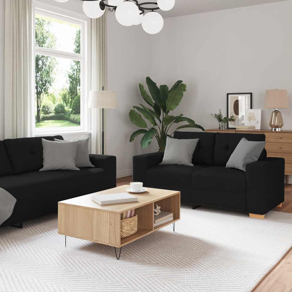 Dvodijelni set sofa s jastucima, crna tkanina