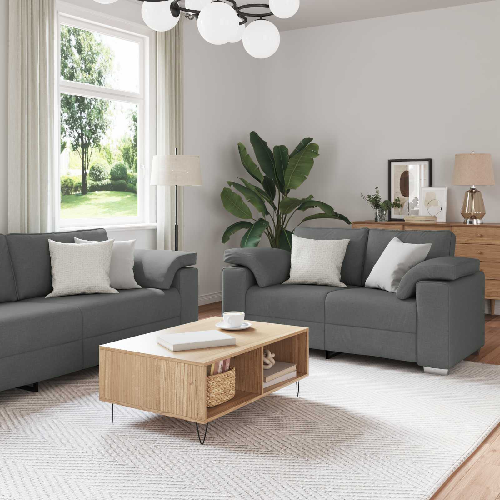 Sofa 2 pcs Tamno siva 219 x 80 x 82 cm tkanina