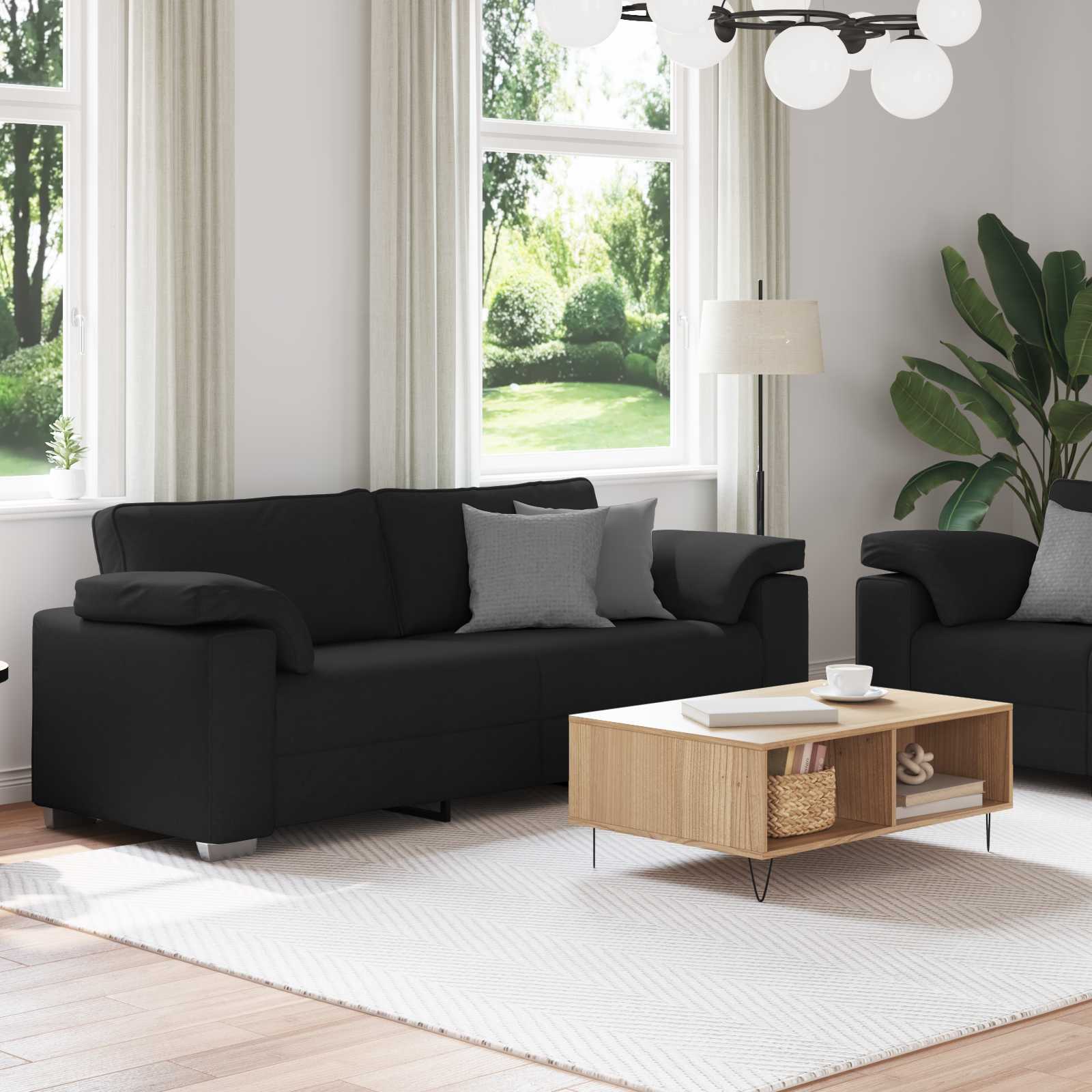 Sofa 2 pcs Crna 219 x 80 x 82 cm tkanina