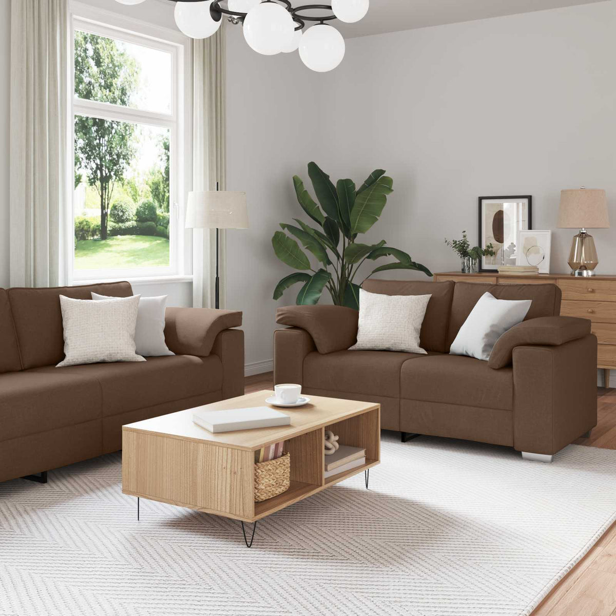 Sofa 2 pcs Smeđa 219 x 80 x 82 cm tkanina