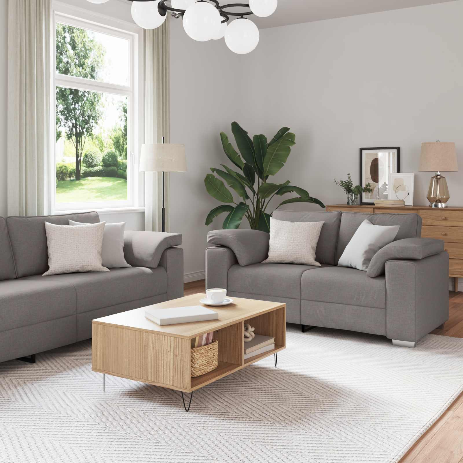 Sofa 2 pcs Sivo-smeđa 219 x 80 x 82 cm tkanina
