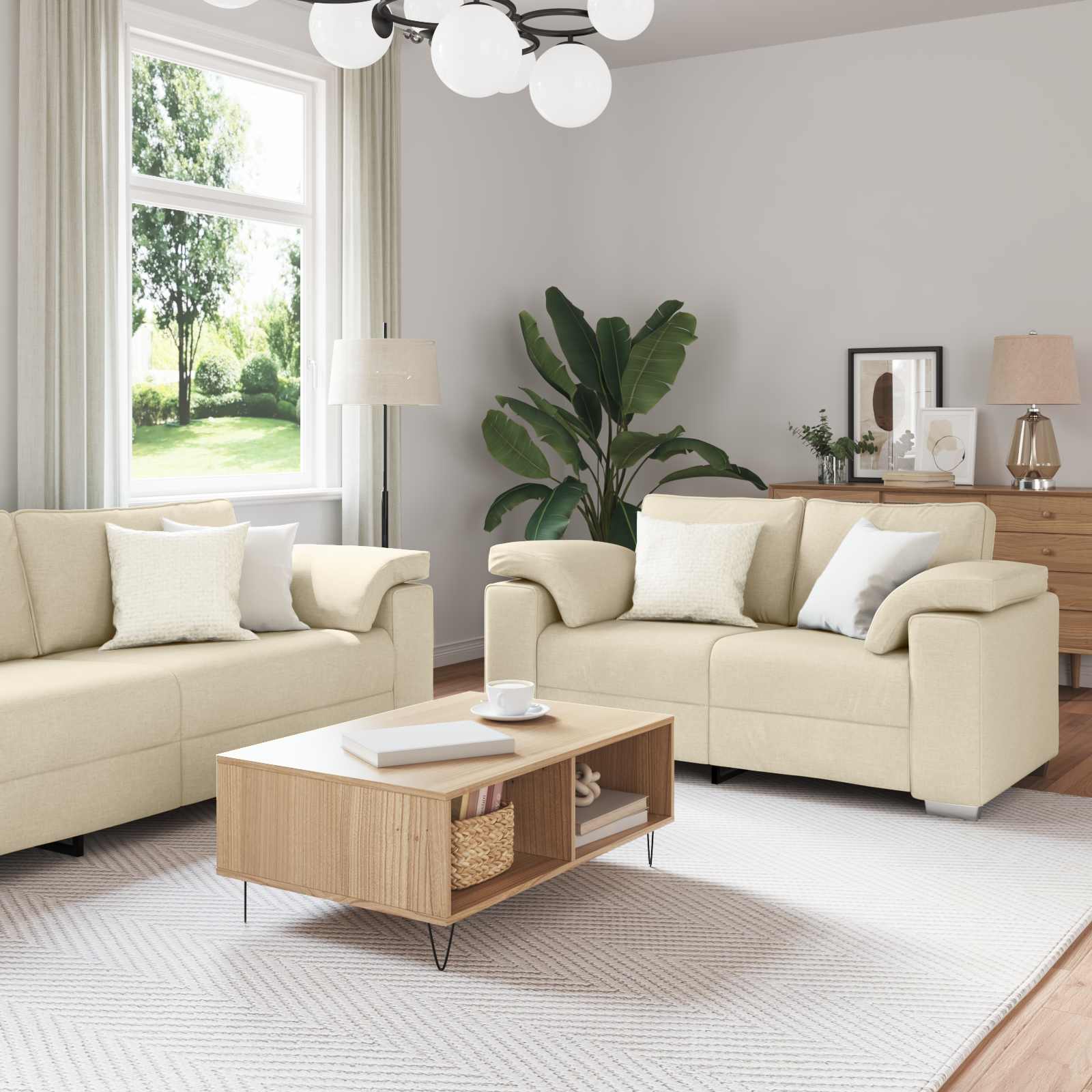Sofa 2 pcs Krema 219 x 80 x 82 cm tkanina
