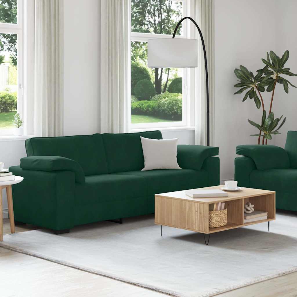Dvodijelni set sofa s jastucima, tamnozeleni baršun