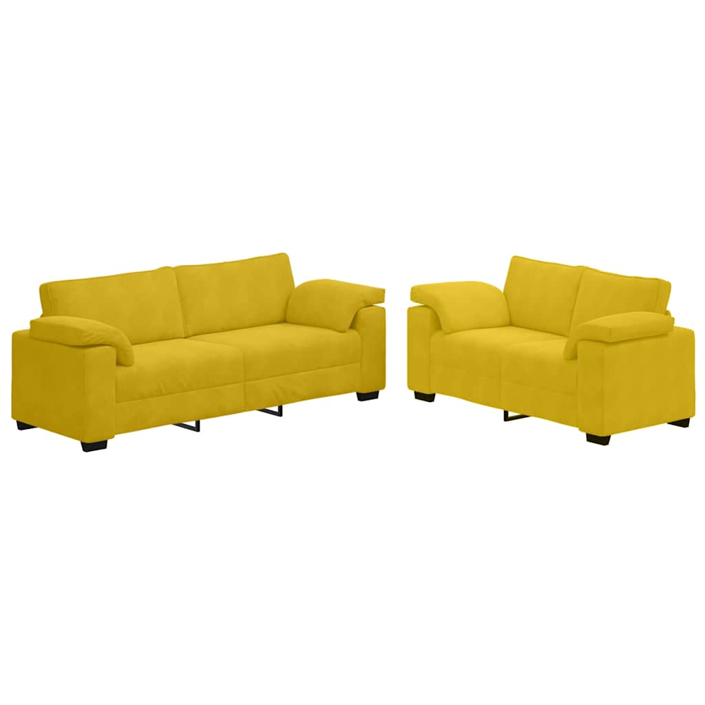 Dvodijelni set sofa s jastucima, žuti baršun