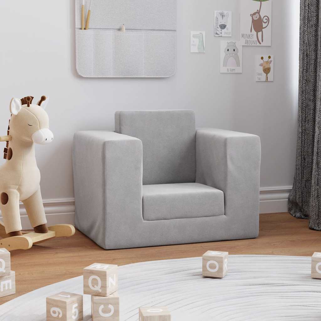 Dječji kauč na razvlačenje svjetlosivi mekani plišani Siva Sofa