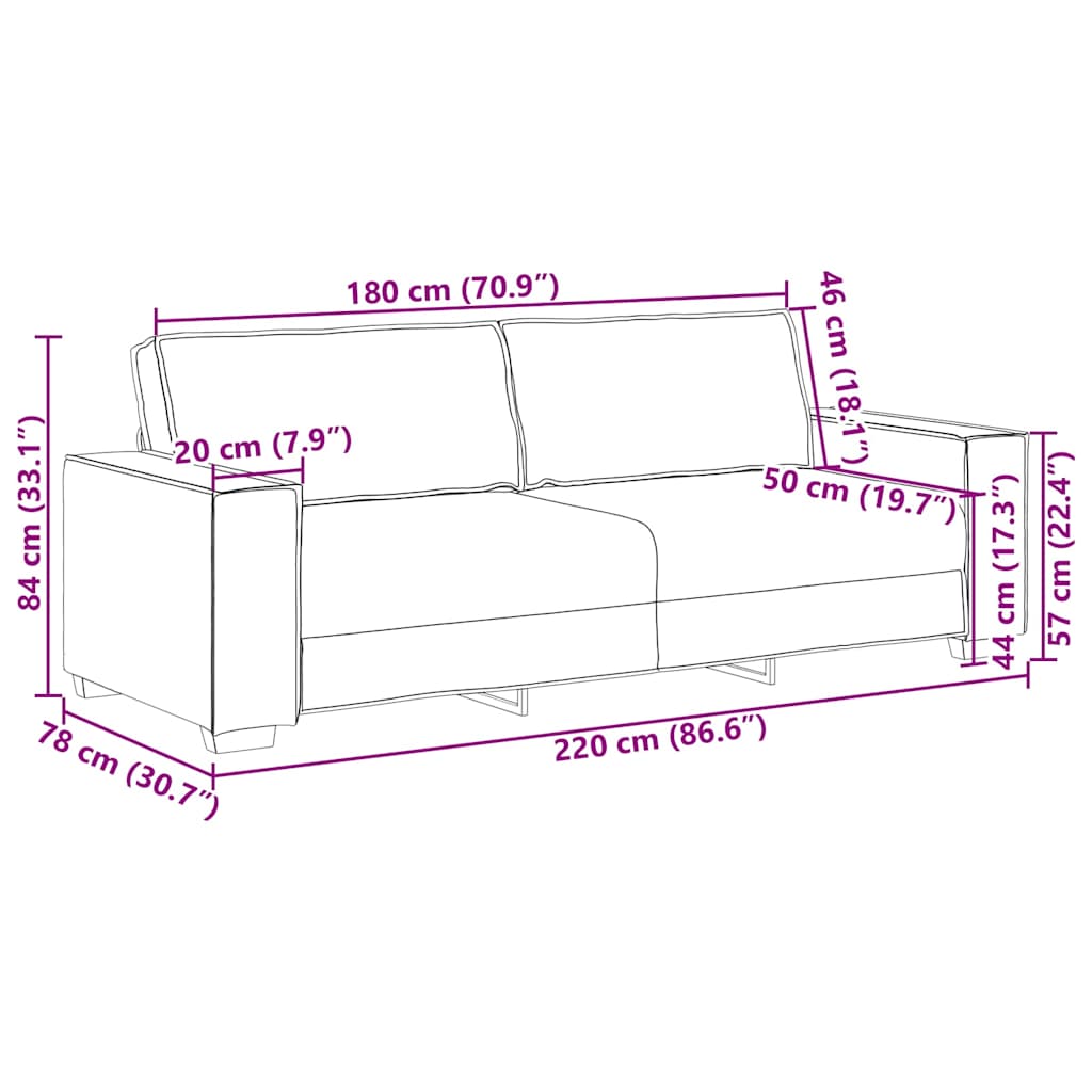 Sofa za 3 osobe Bež 220 cm Platnasta tkanina