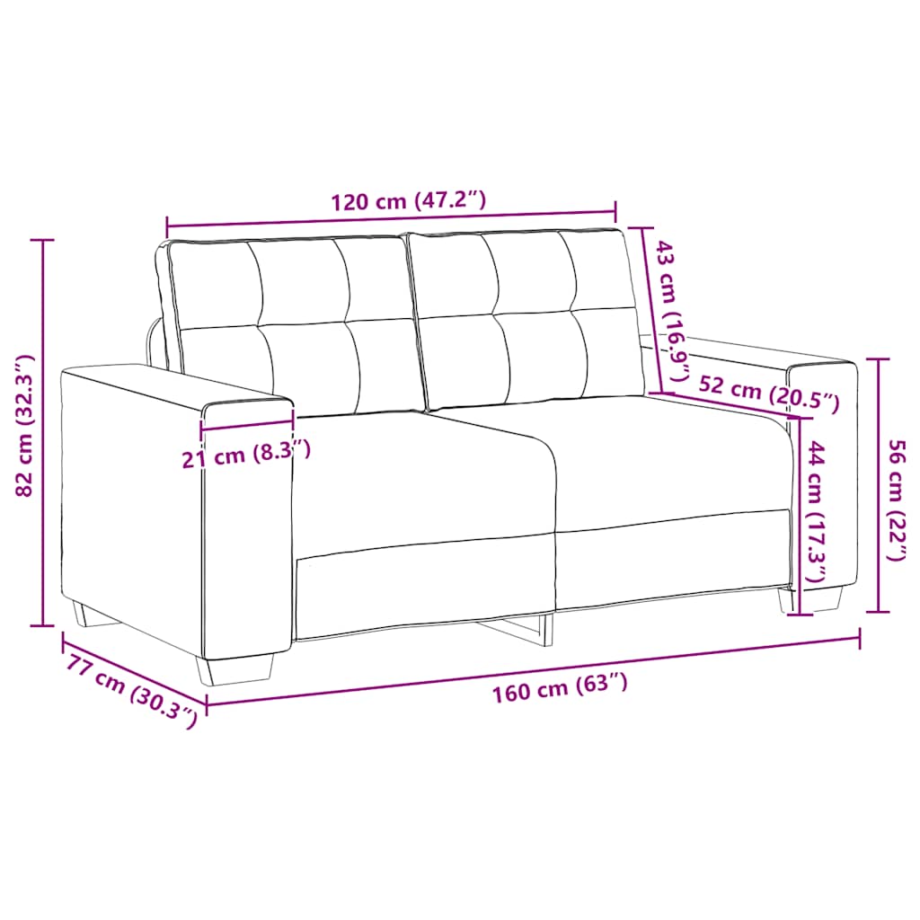Dvosjed, sofa, vino crvena, 160x77x82 cm, tkanina
