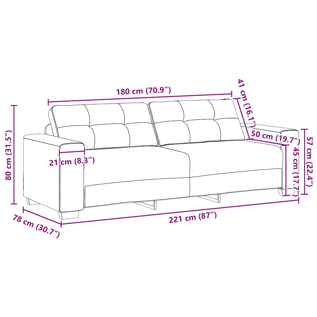 Trosjed Kauč Crna 220x78x80 cm Tkanina