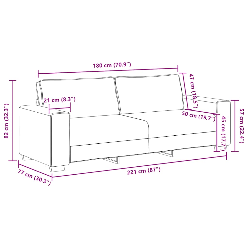 Trosjed Sofa Taupe 220x77x82 cm Tkanina