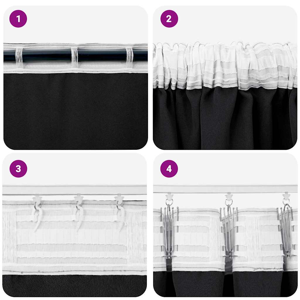 Zavjese za blackout s prstenovima 2 pcs Crna 260 x 140 cm