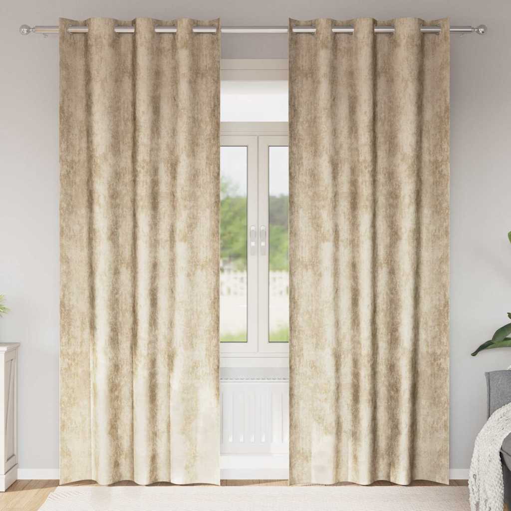 Baršunaste zavjese sa zavjesama 2 pcs Krema 225 x 140 cm Baršun