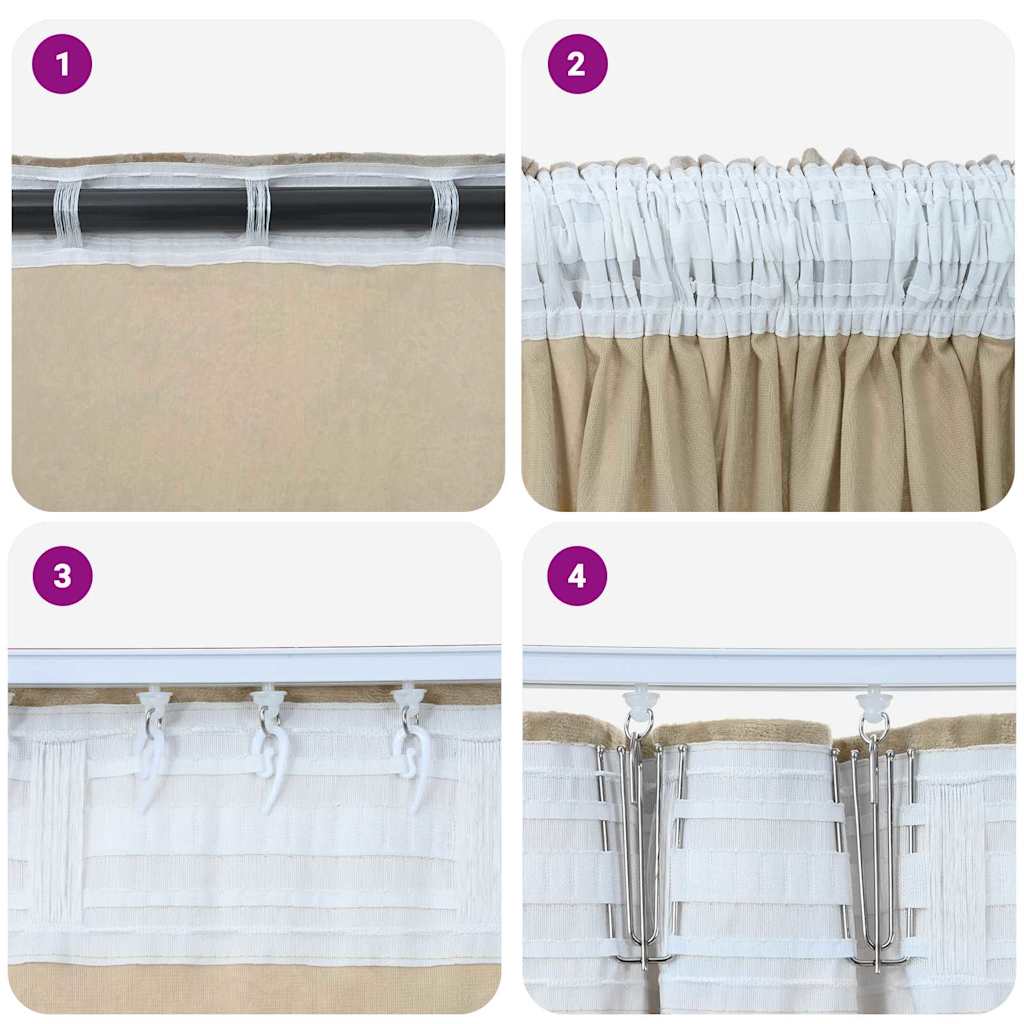 Baršunaste zavjese sa zavjesama 2 pcs Krema 260 x 140 cm Baršun
