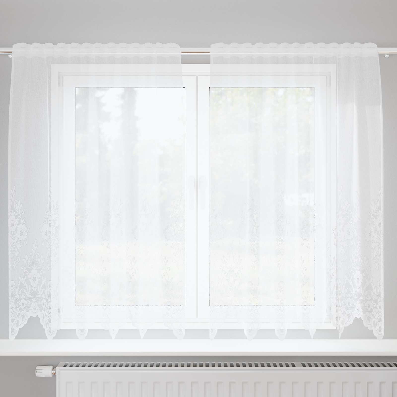Čipkasta zavjesa sa zavjesama Bijelo 180 x 150 cm Poliester