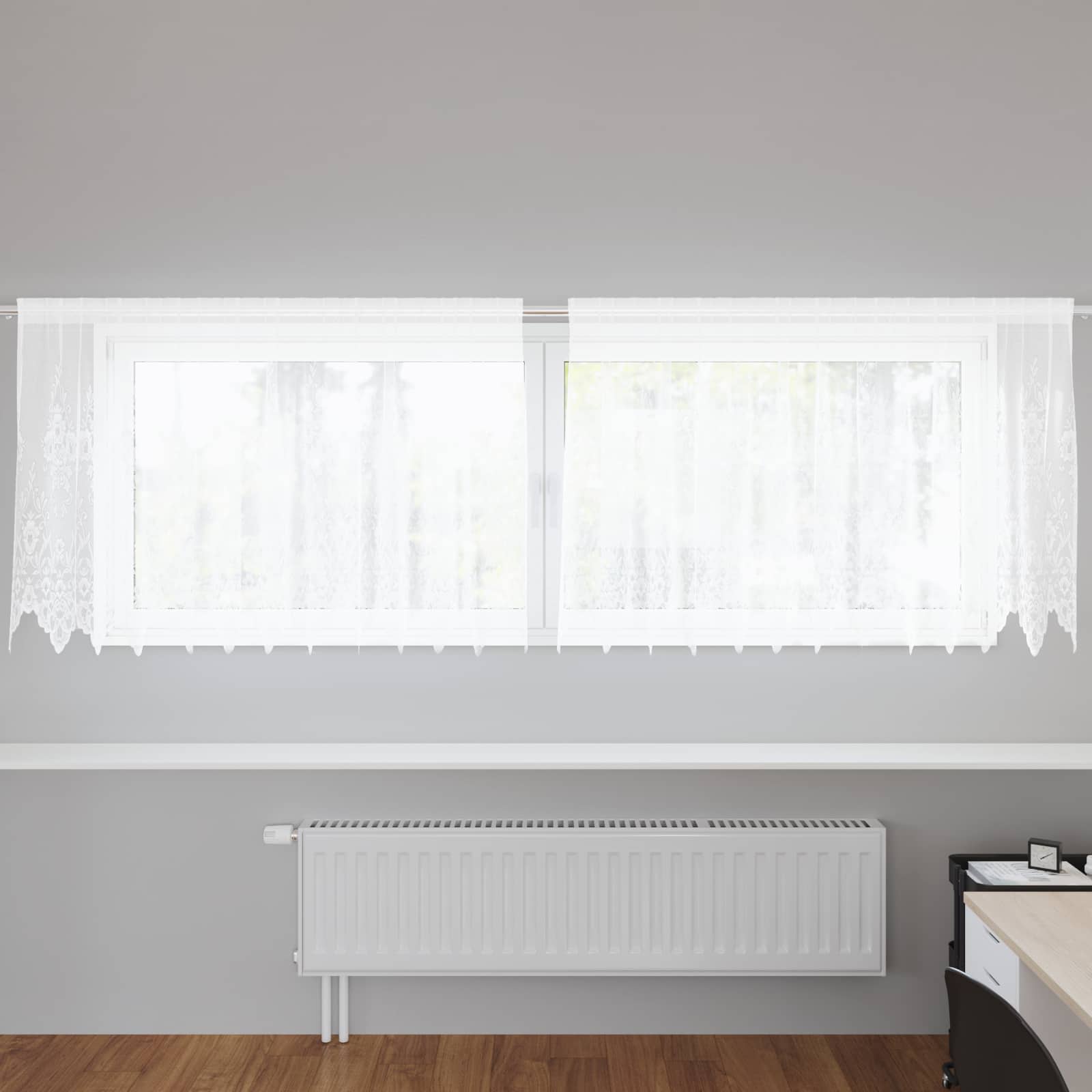 Čipkasta zavjesa sa zavjesama Bijelo 80 x 300 cm Poliester