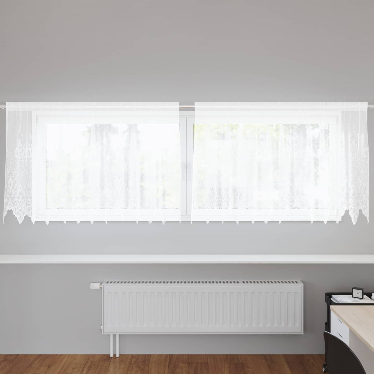 Čipkasta zavjesa sa zavjesama Bijelo 120 x 300 cm Poliester