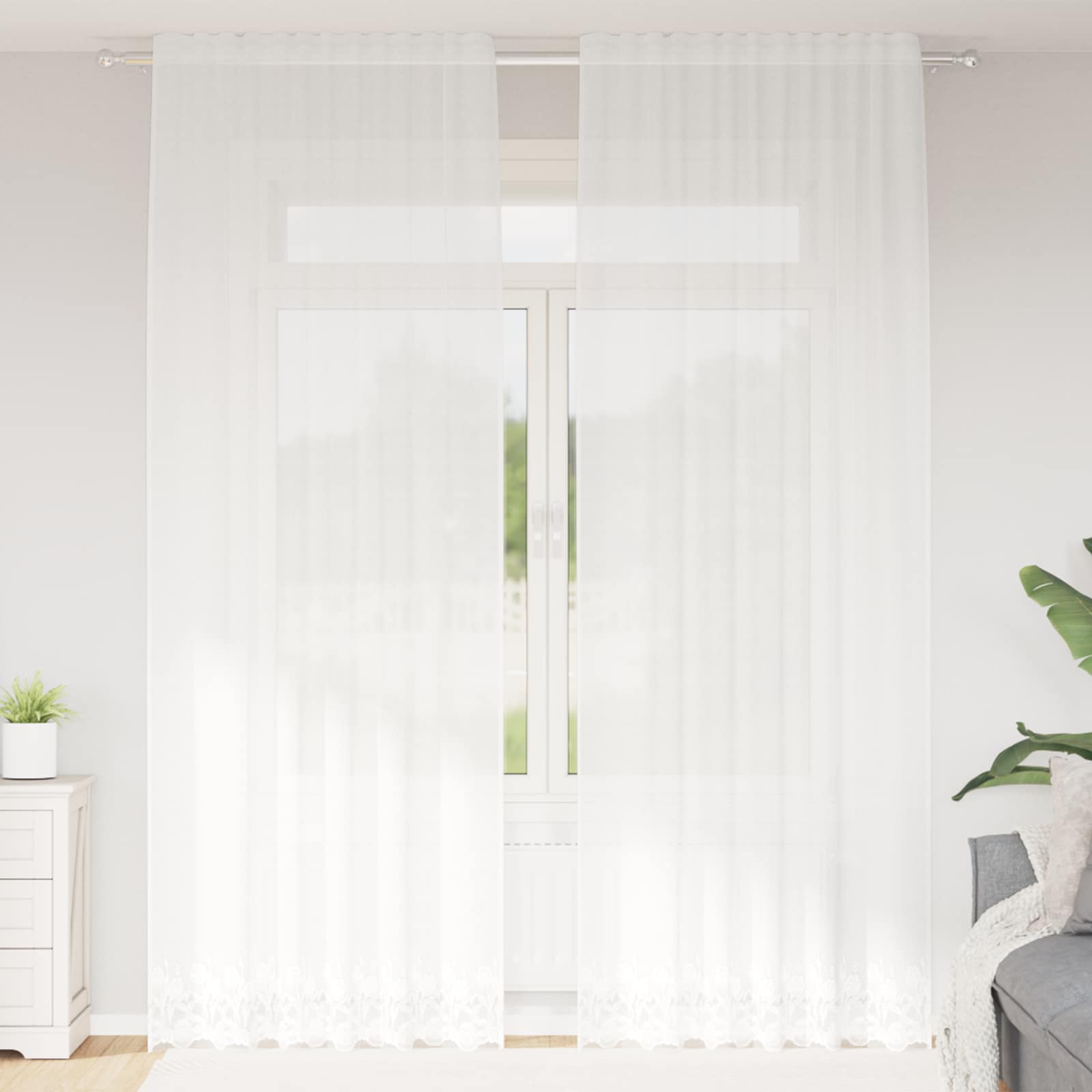 Čipkasta zavjesa sa zavjesama Bijelo 280 x 150 cm Poliester