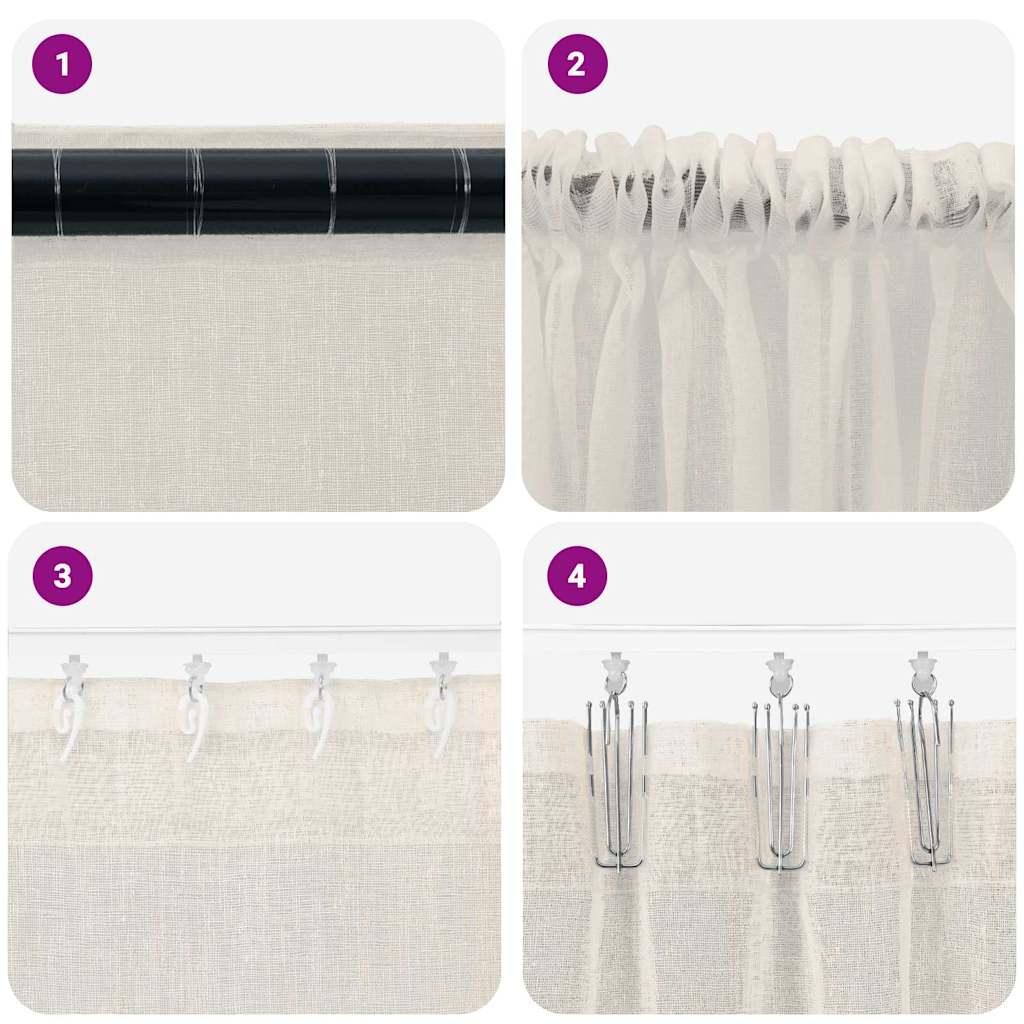 Voile zavjesa sa zavjesama 2 pcs Krema 225 x 140 cm Poliester