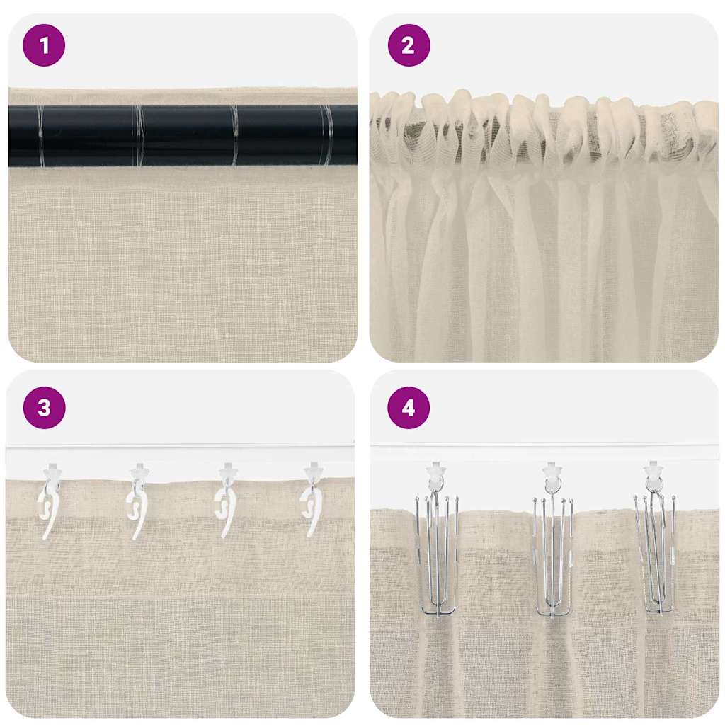 Voile zavjesa sa zavjesama 2 pcs Pijesak 175 x 140 cm Poliester