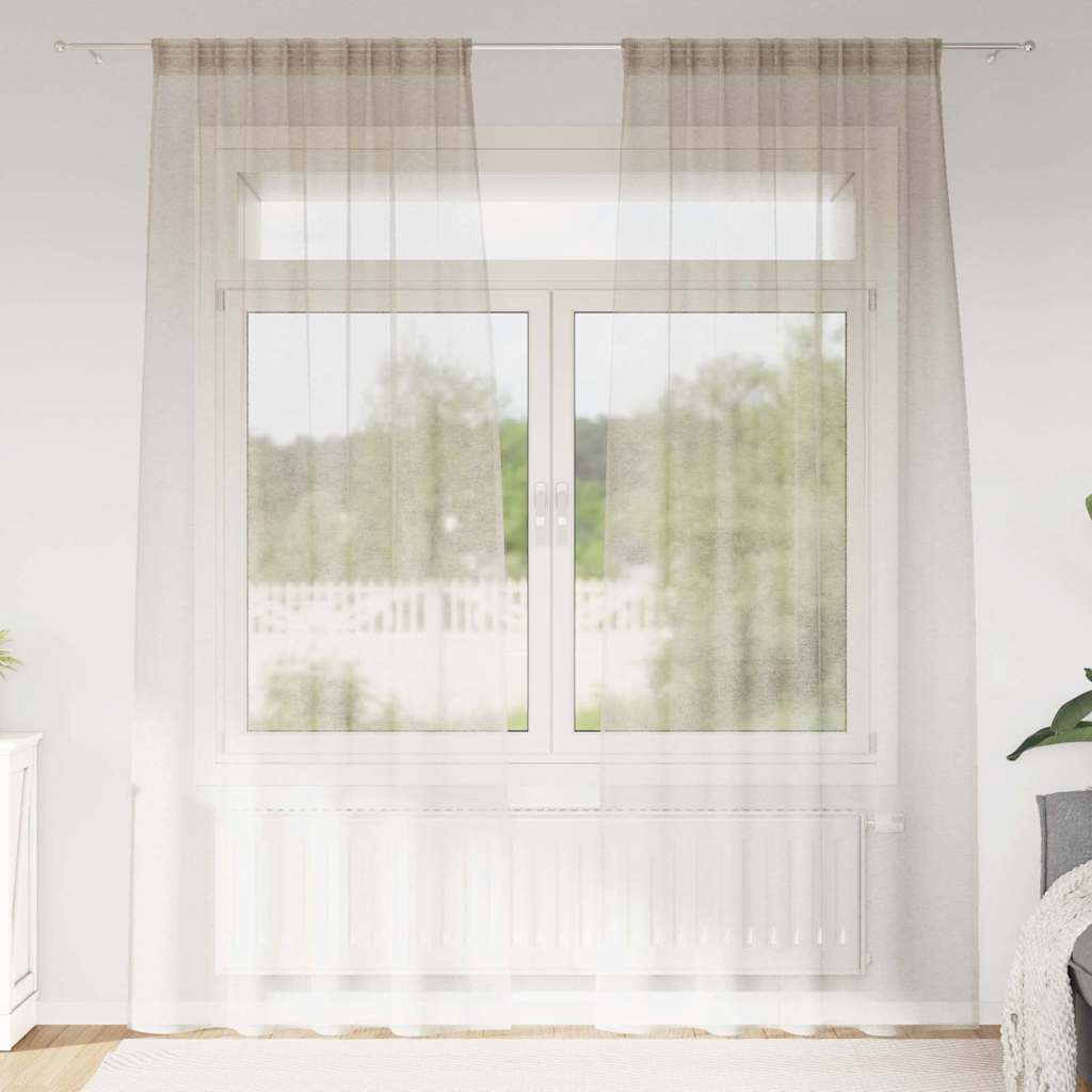 Voile zavjesa sa zavjesama 2 pcs Pijesak 245 x 140 cm Poliester