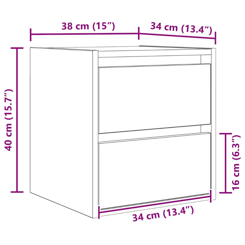 Zidni noćni ormarići 2 kom boja staro drvo 38x34x40 cm