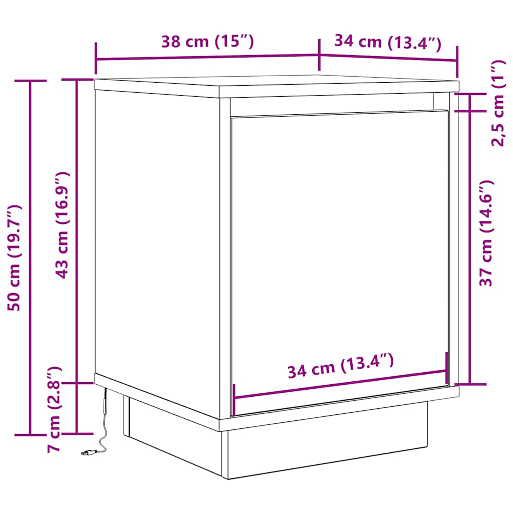 Noćni ormarić s LED svjetlima crni 38x34x50 cm