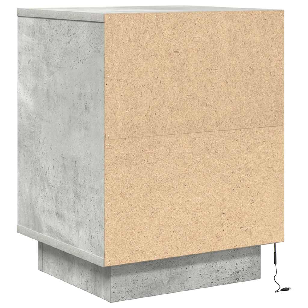 Noćni ormarić s LED svjetlima siva boja betona 38x34x50 cm