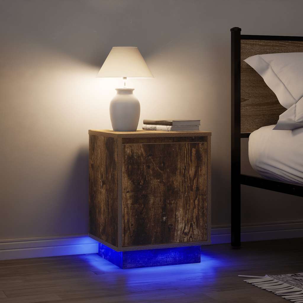 Noćni ormarići s LED svjetlima 2 kom dimljeni hrast 38x34x50 cm
