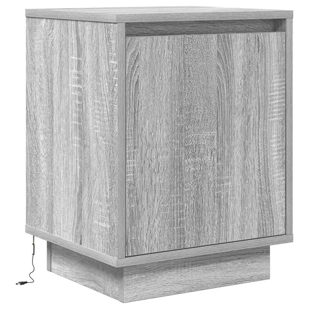 Noćni ormarić s LED svjetlima siva boja hrasta 38x34x50 cm