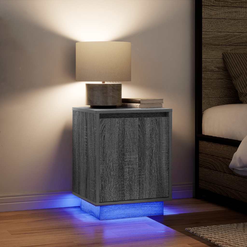 Noćni ormarić s LED svjetlima siva boja hrasta 38x34x50 cm