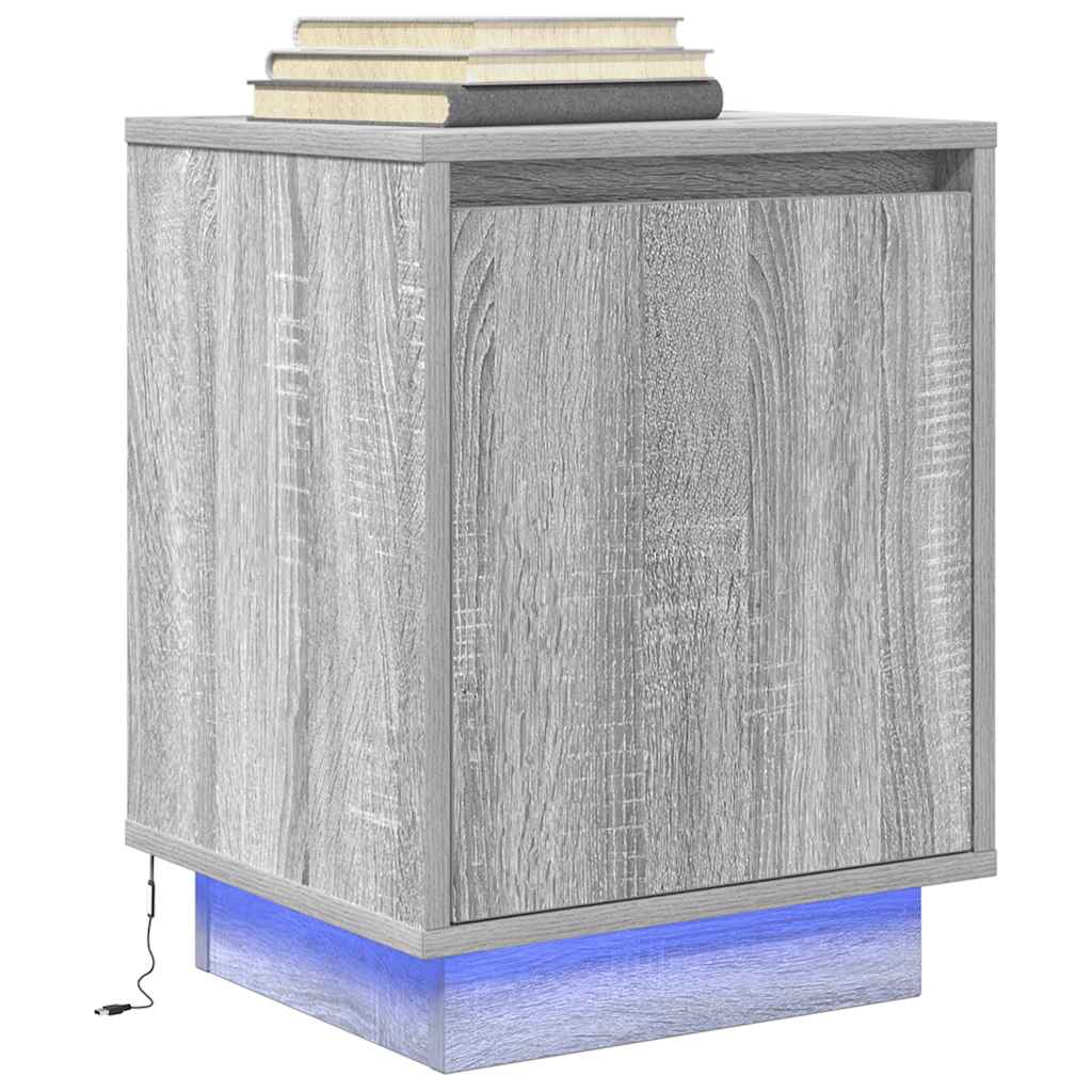 Noćni ormarić s LED svjetlima siva boja hrasta 38x34x50 cm