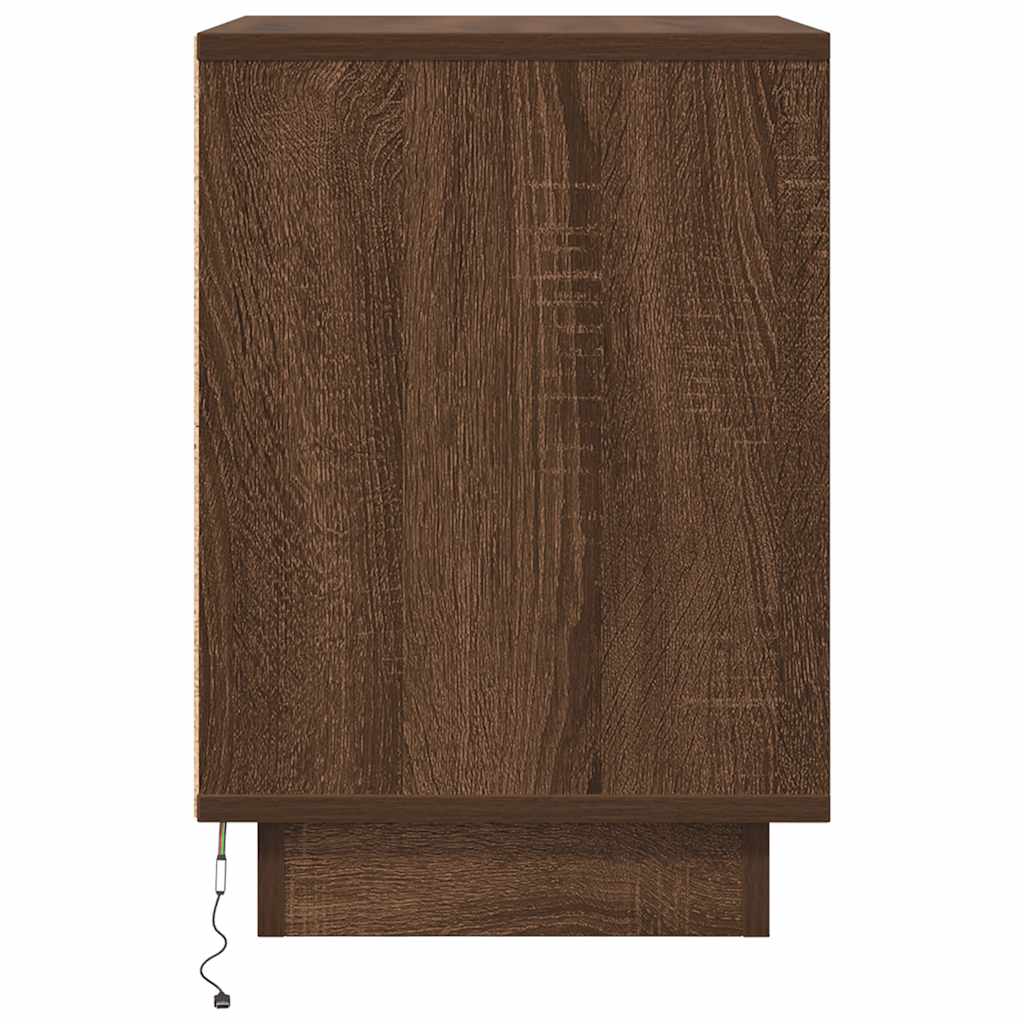 Noćni ormarić s LED svjetlima smeđi hrast 38x34x50 cm