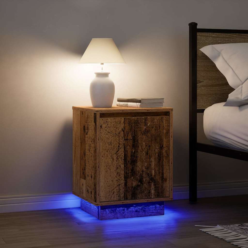 Noćni ormarić s LED svjetlima boja drva 38x34x50 cm