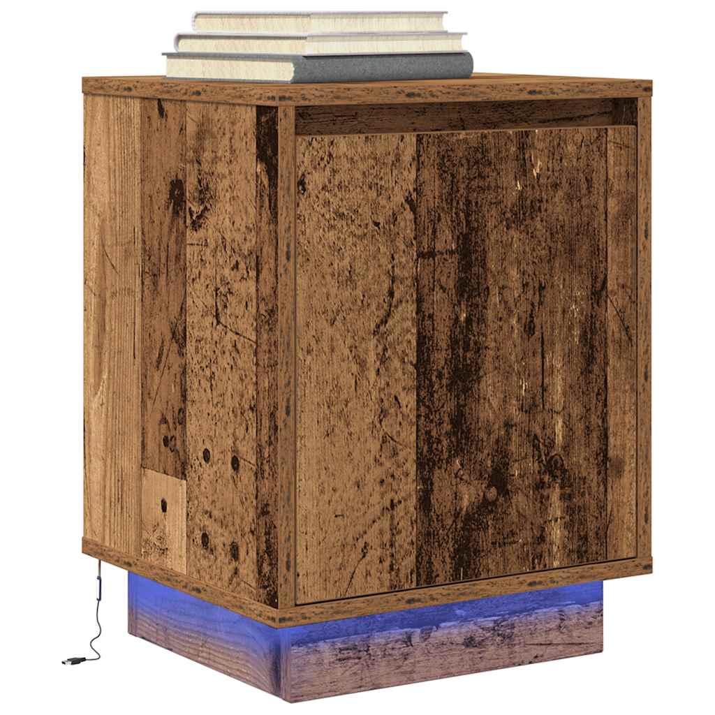Noćni ormarić s LED svjetlima boja drva 38x34x50 cm
