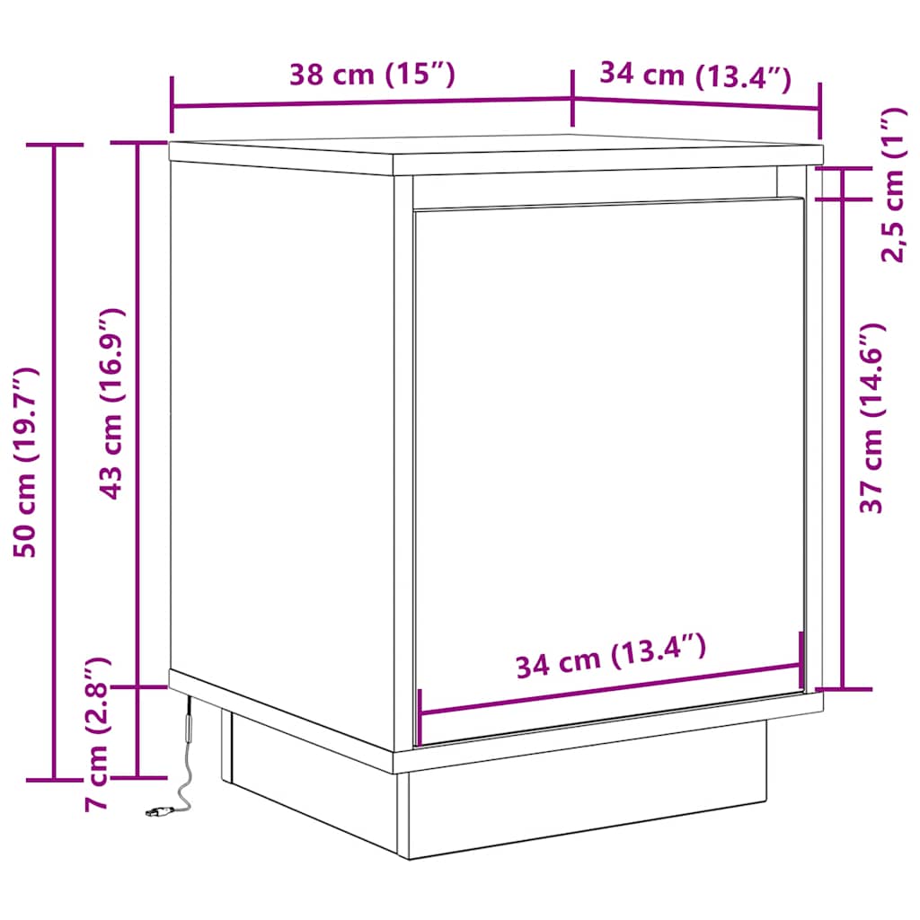 TV ormarić s LED svjetlima boja artisan hrasta 38x34x50 cm
