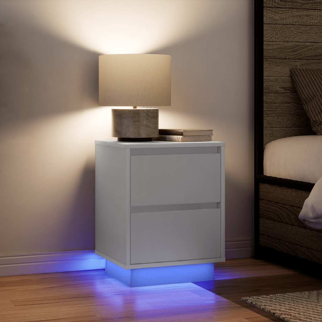 Noćni ormarići s LED svjetlima 2 kom bijeli 38x34x50 cm