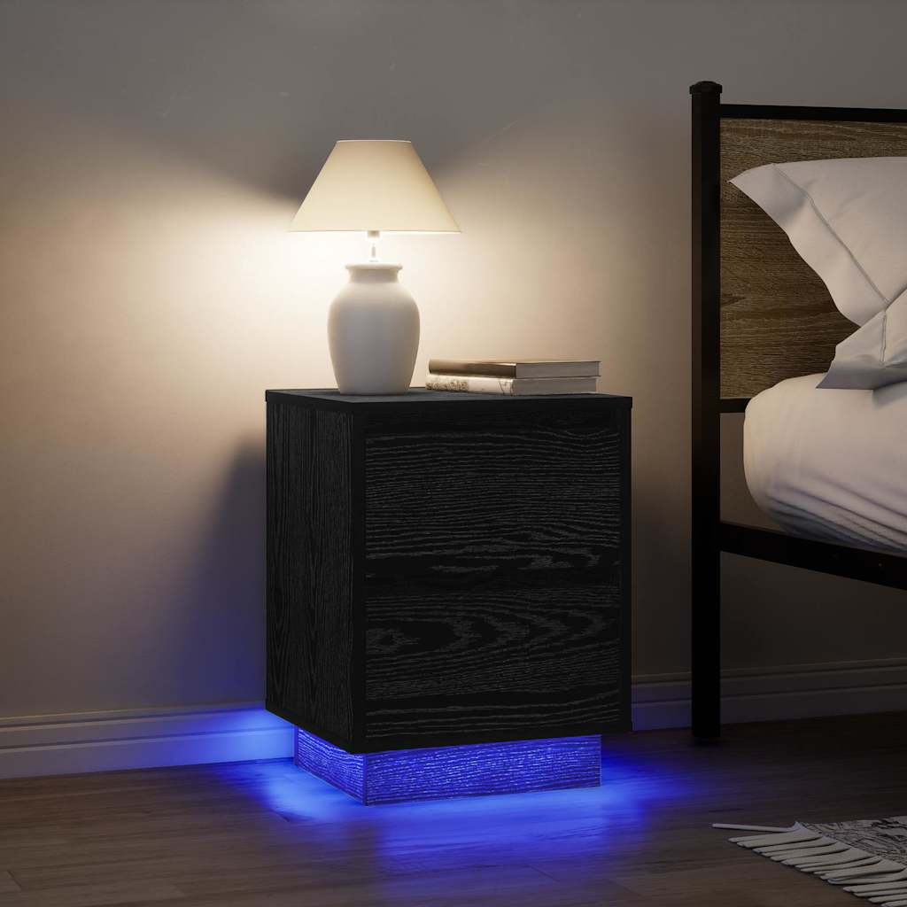 Noćni ormarić s LED svjetlima crni 38x34x50 cm
