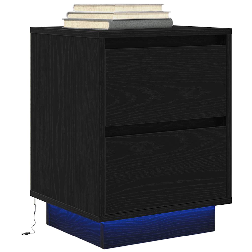 Noćni ormarić s LED svjetlima crni 38x34x50 cm