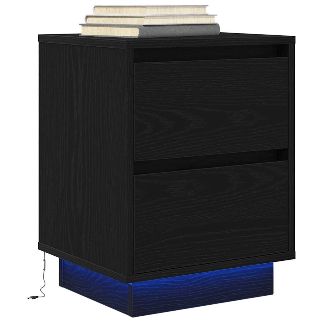 Noćni ormarići s LED svjetlima 2 kom crni 38x34x50 cm