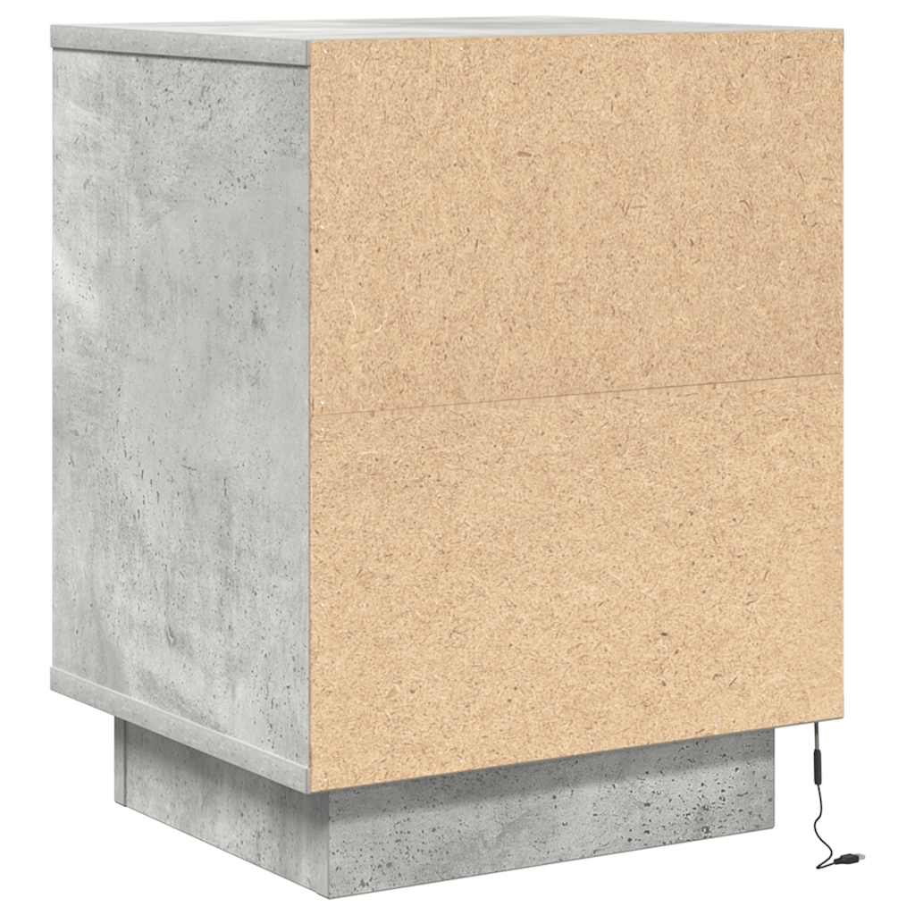 Noćni ormarić s LED svjetlima siva boja betona 38x34x50 cm