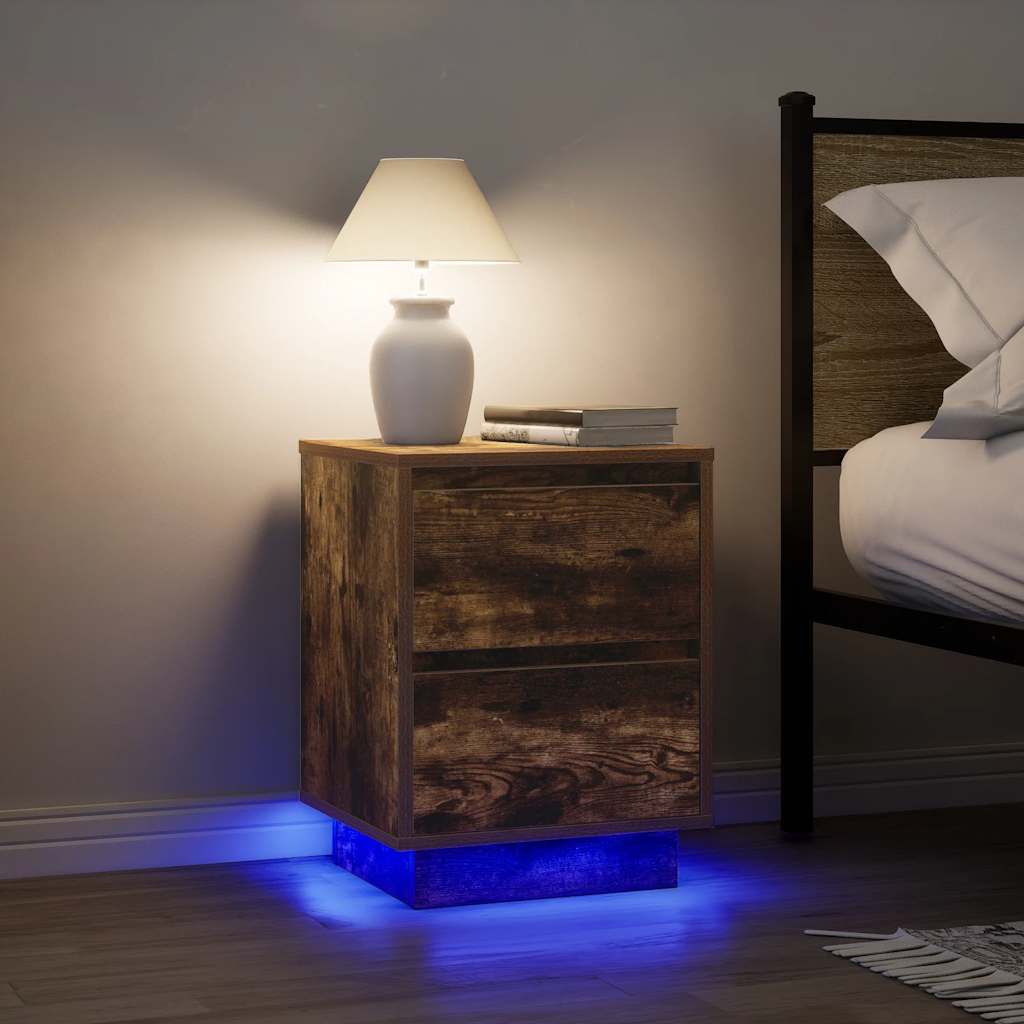 Noćni ormarić s LED svjetlima boja dimljenog hrasta 38x34x50 cm