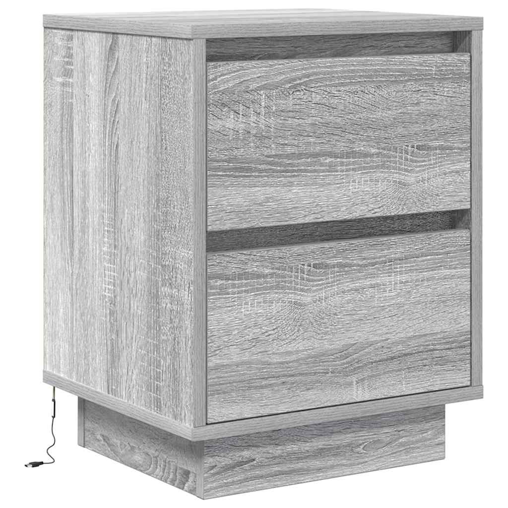 Noćni ormarić s LED svjetlima siva boja hrasta 38x34x50 cm