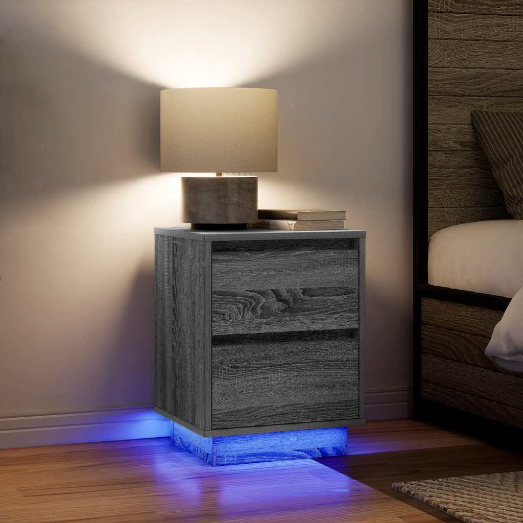 Noćni ormarić s LED svjetlima siva boja hrasta 38x34x50 cm