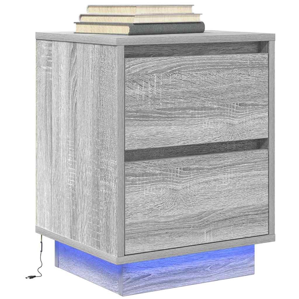 Noćni ormarić s LED svjetlima siva boja hrasta 38x34x50 cm