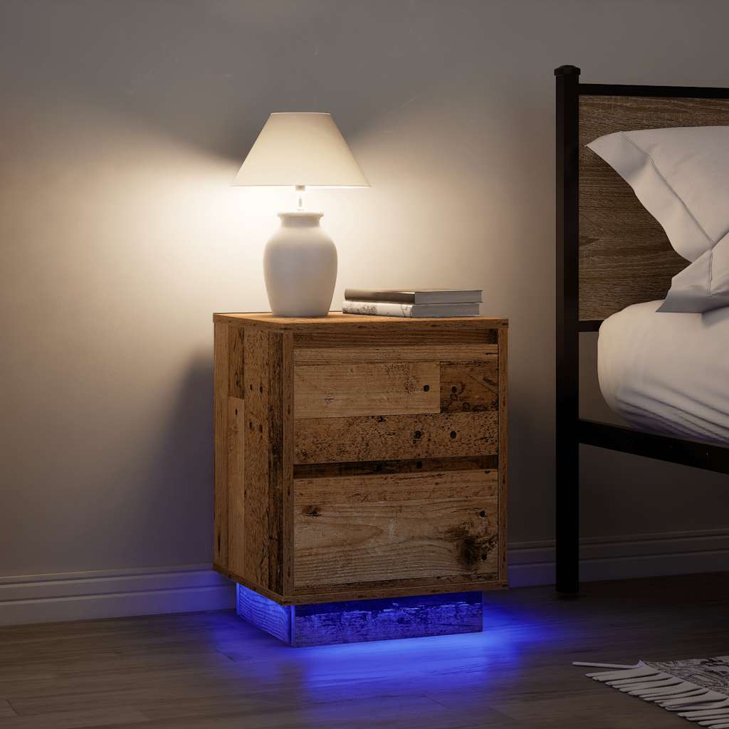Noćni ormarić s LED svjetlima boja drva 38x34x50 cm
