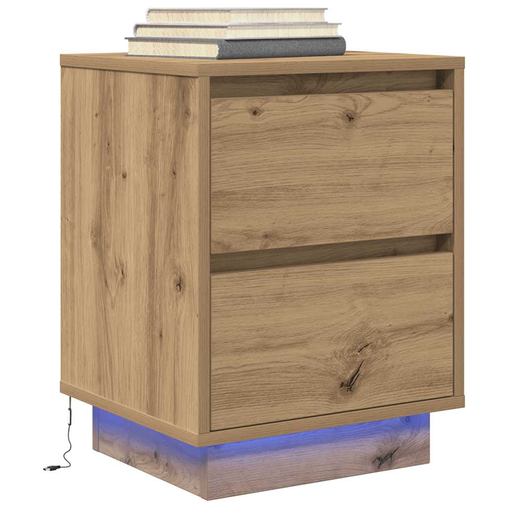 Noćni ormarići s LED svjetlima 2 kom boja hrasta 38x34x50 cm